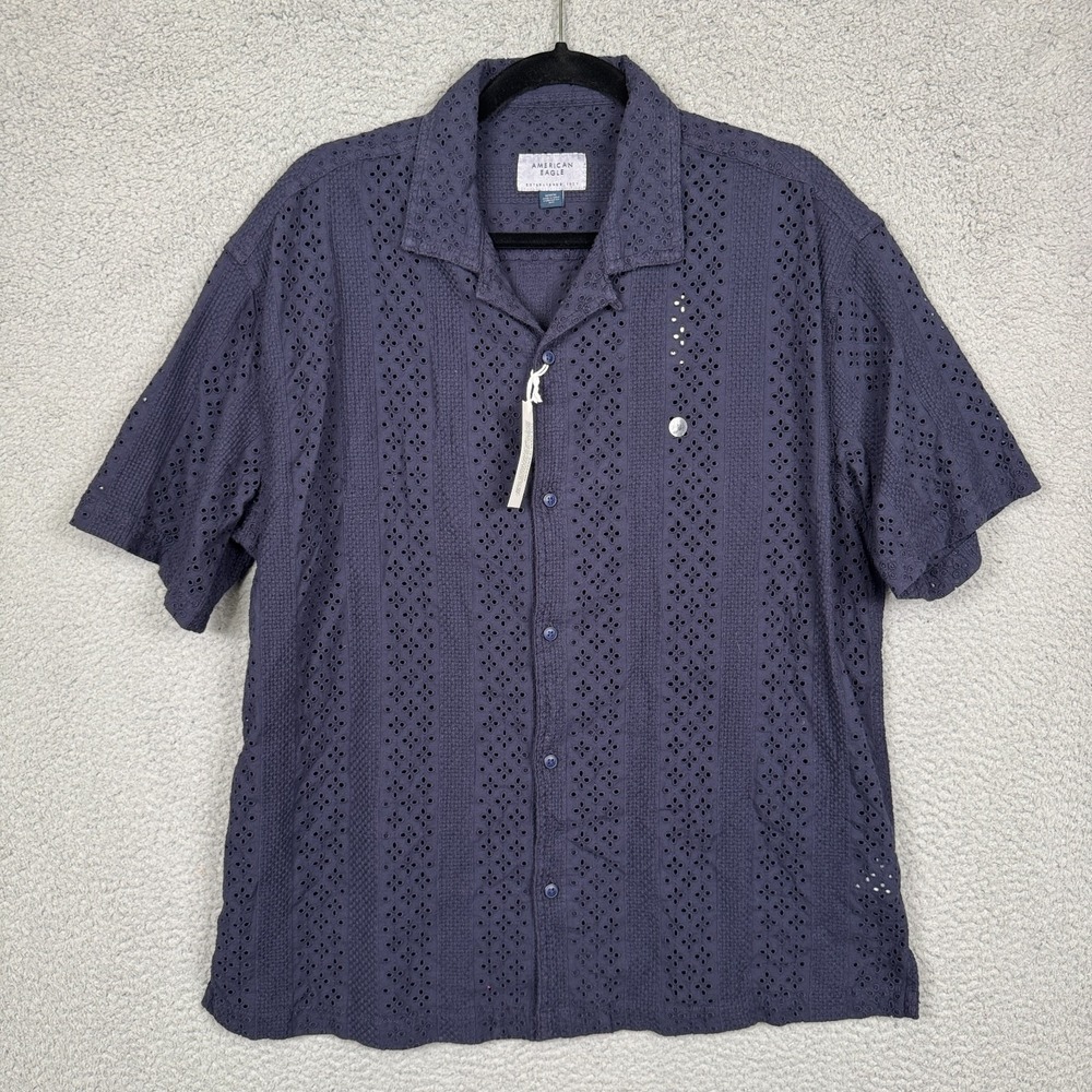American Eagle Shirt Mens M Blue Button Up Surf Beach Vacation Preppy Y2K